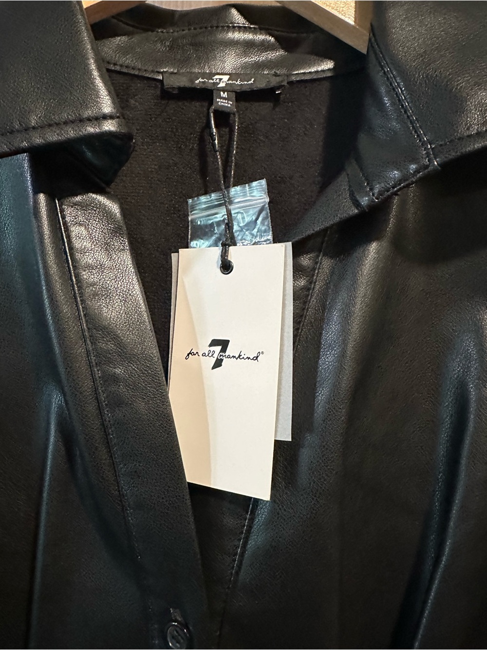 7 For All Mankind Black Faux Leather Shirt Jacket Dress - Picture 3 of 5
